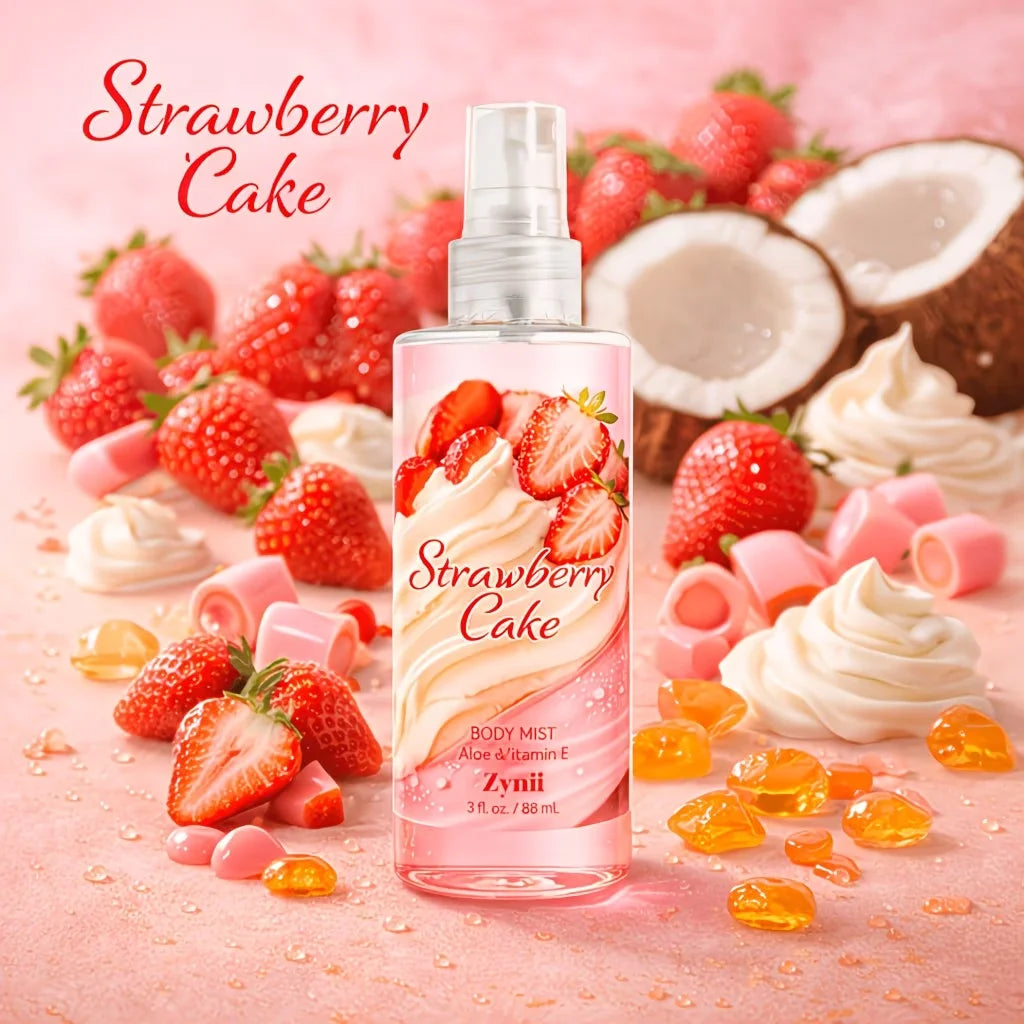 ZYNII Strawberry Cake, Peach And Rose Bath Set.