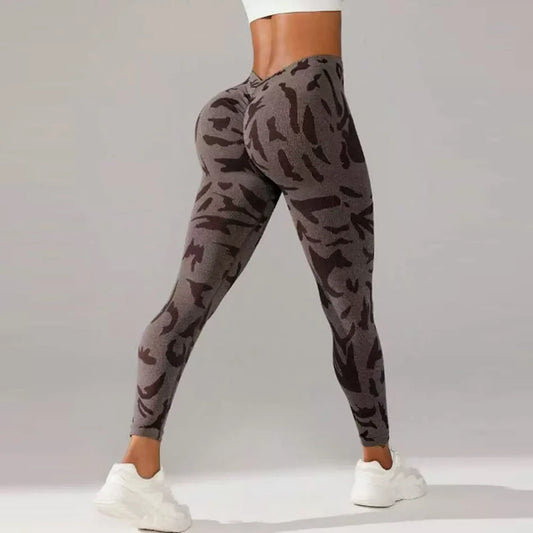 Camouflage V Back Gym Leggings For Women.
