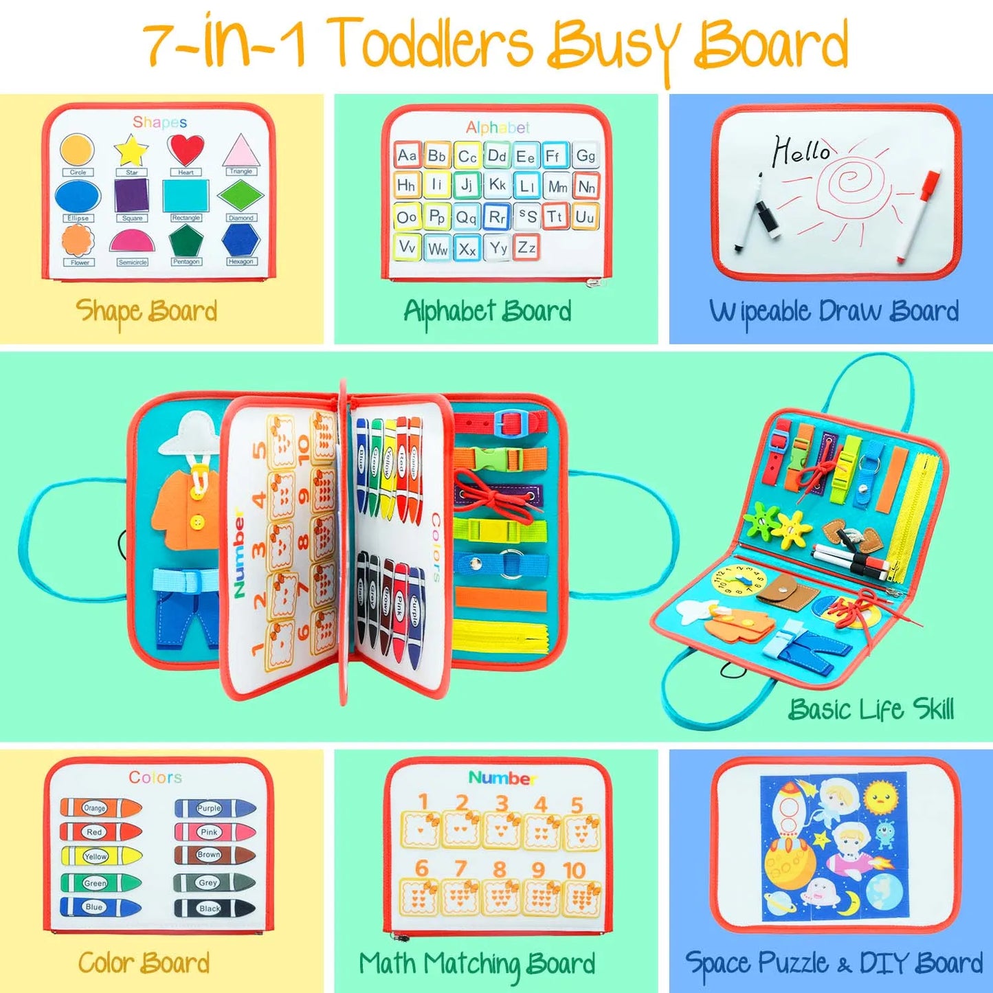 Toddler sensory and learning boards .