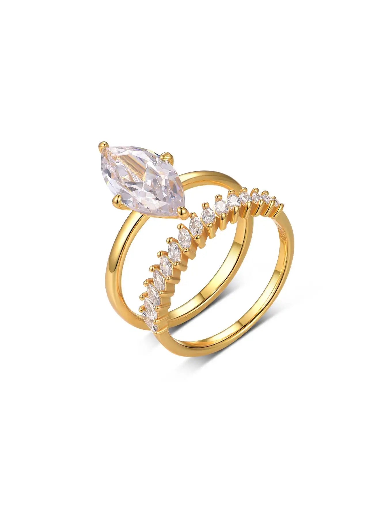 2PC S925 Sterling Silver Marquise 3ct Moissanite Ring.