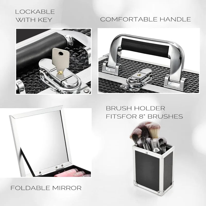 Joligrace Makeup Box Organizer With Large  3-Tray Carrying Make-up Train.