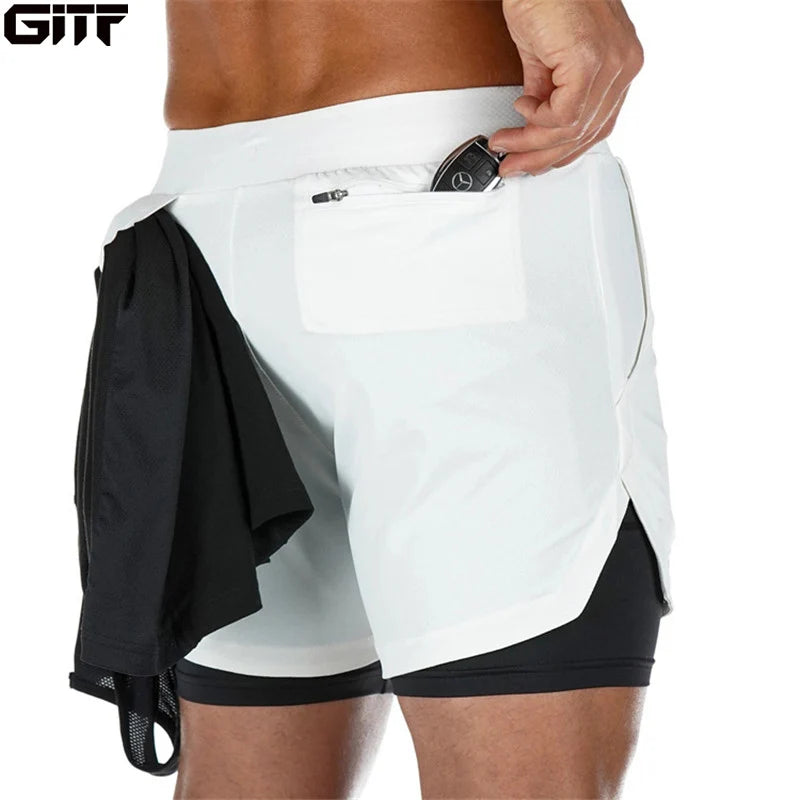 Running   2 in 1 Sports Jogging Fitness Shorts For Men.