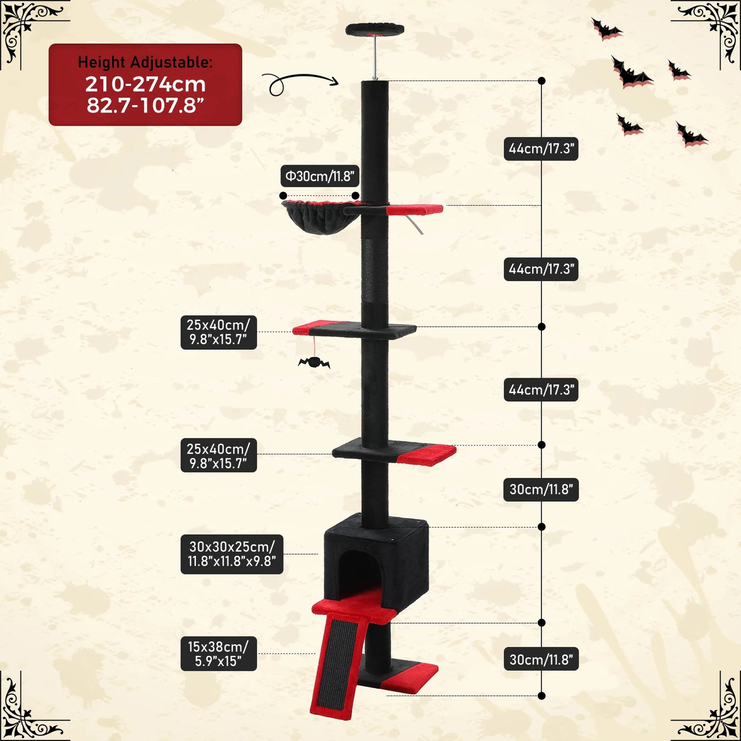 Gothic Cat Tree Floor to Ceiling, Tall Cat Tower.