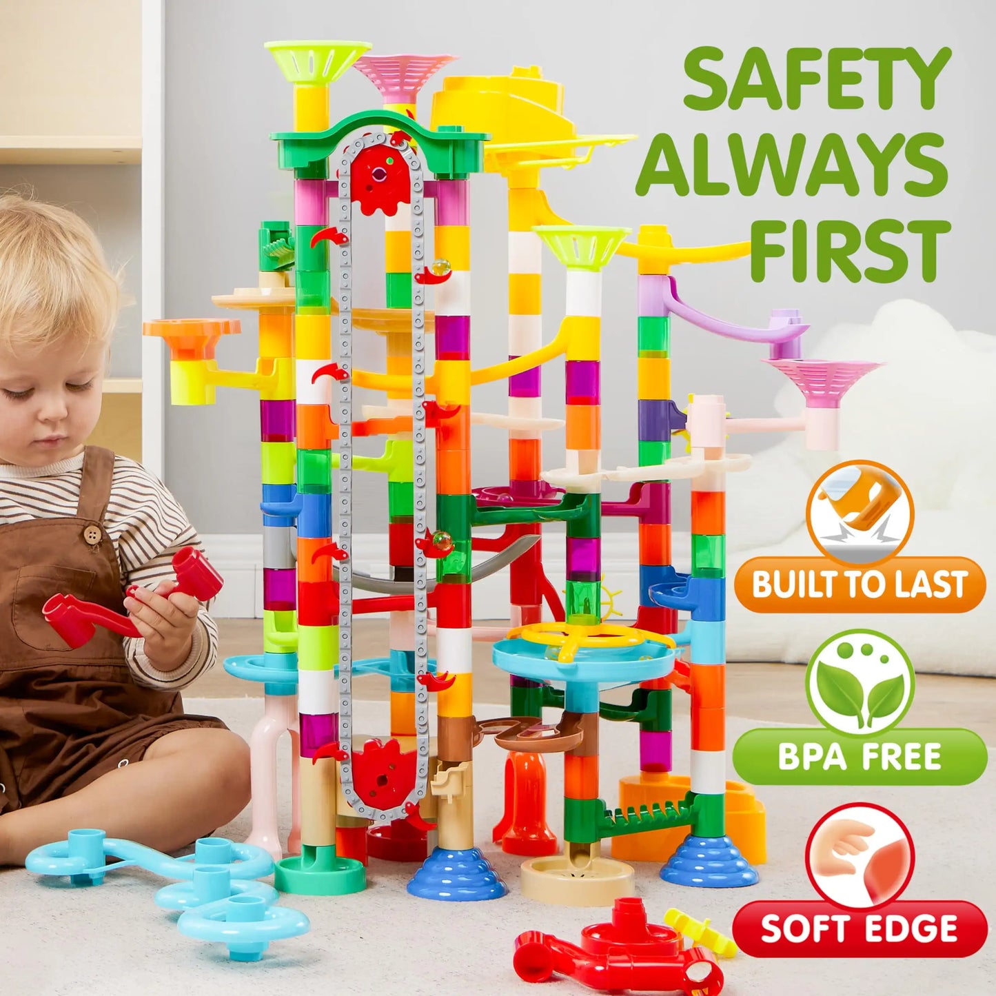 Joyfy 236 Pcs Glowing Marble Run with Motorized Elevator Building Blocks.