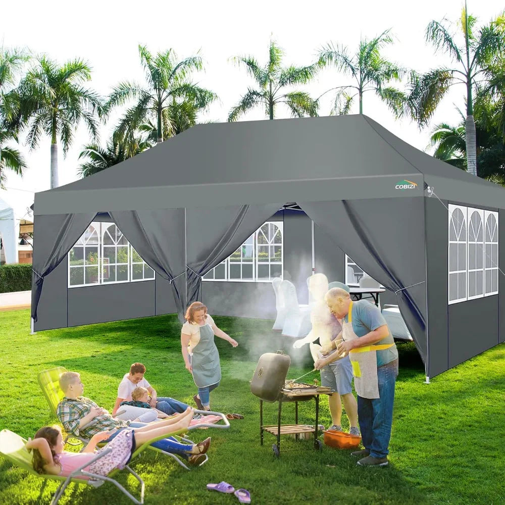 COBIZI 10x20ft Pop Up Canopy Tent with 6 Sidewalls, Waterproof UV50+, Adjustable Height &  Sandbags.