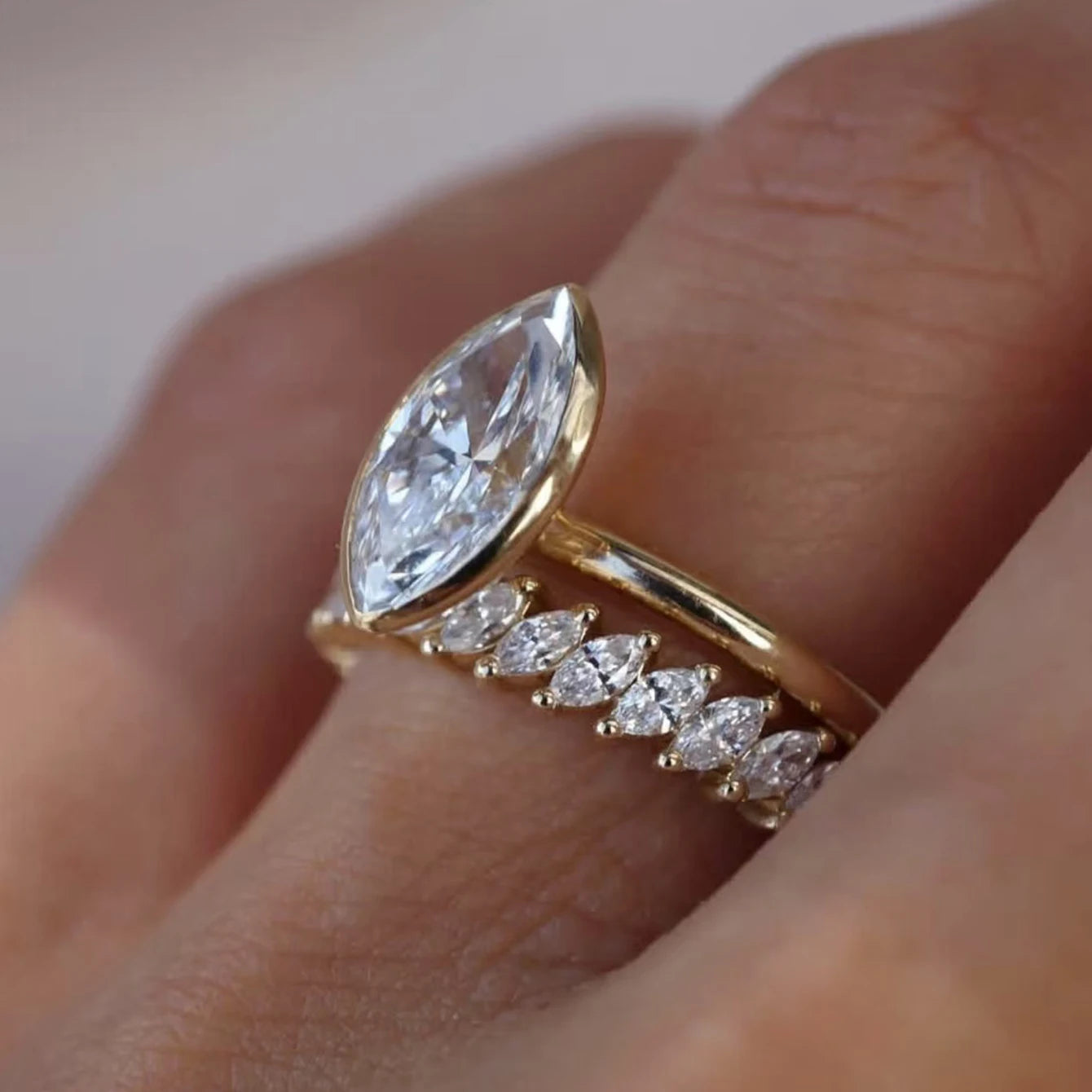 2PC S925 Sterling Silver Marquise 3ct Moissanite Ring.