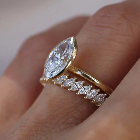 2PC S925 Sterling Silver Marquise 3ct Moissanite Ring.