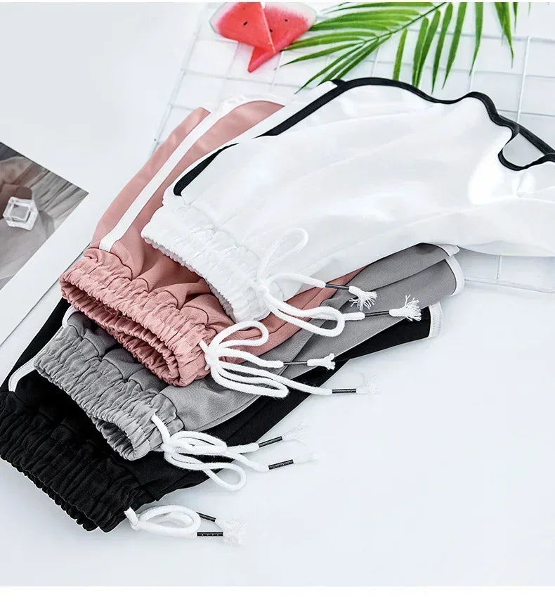 Striped Sports Shorts ,Loose & Wide For Women.