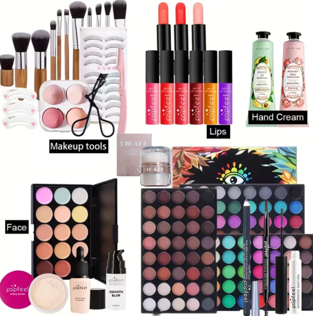 POPFEEL All-in-One Full Face Makeup Kit with Brush + Facial highlighter-Complete Beauty Set.