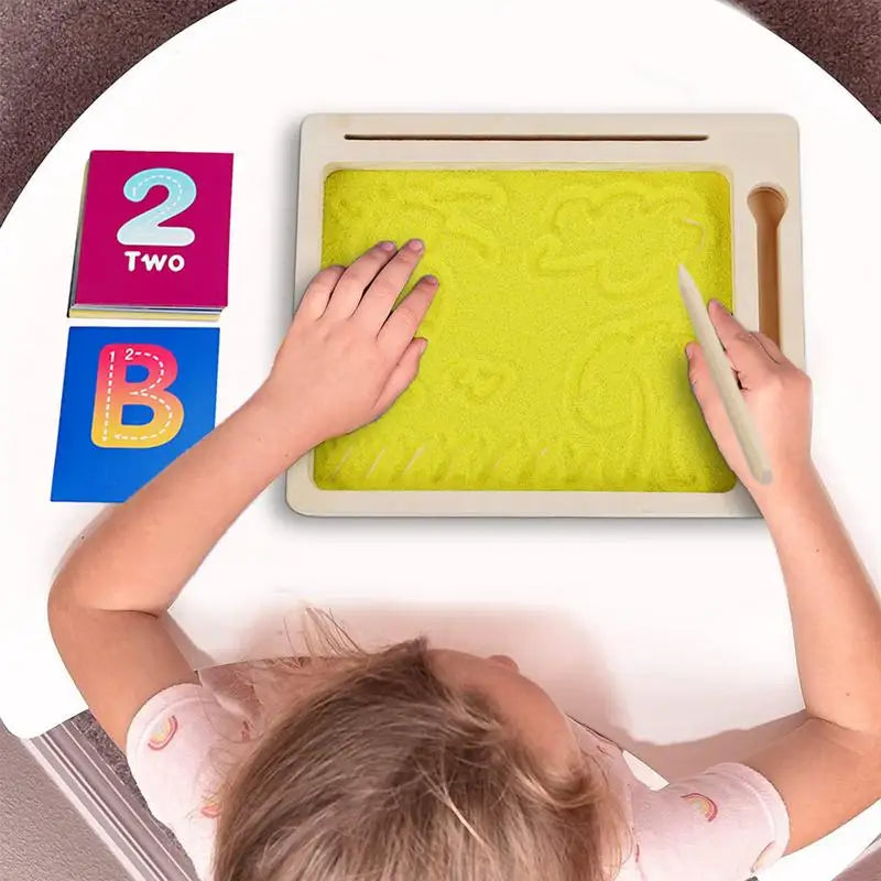 Wooden Montessori Sand Tray With Wooden Pen For Writing.