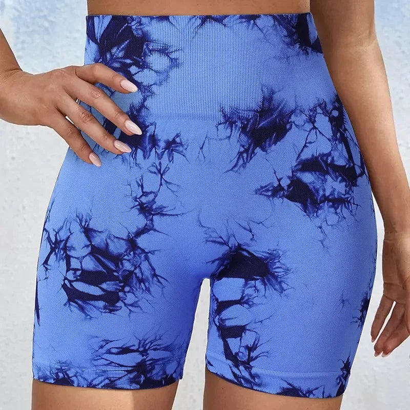 Tie-Dye Yoga  High Elastic Gym Shorts For Women.