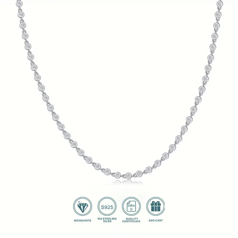 Adjustable JIUZUAN Moissanite Tennis Necklace 925 Sterling Silver