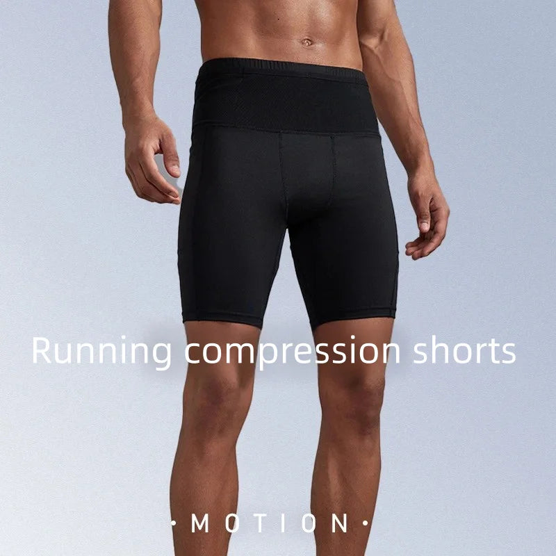 GENDAWAY Men's Compression Marathon Running Shorts with Waist Pack.