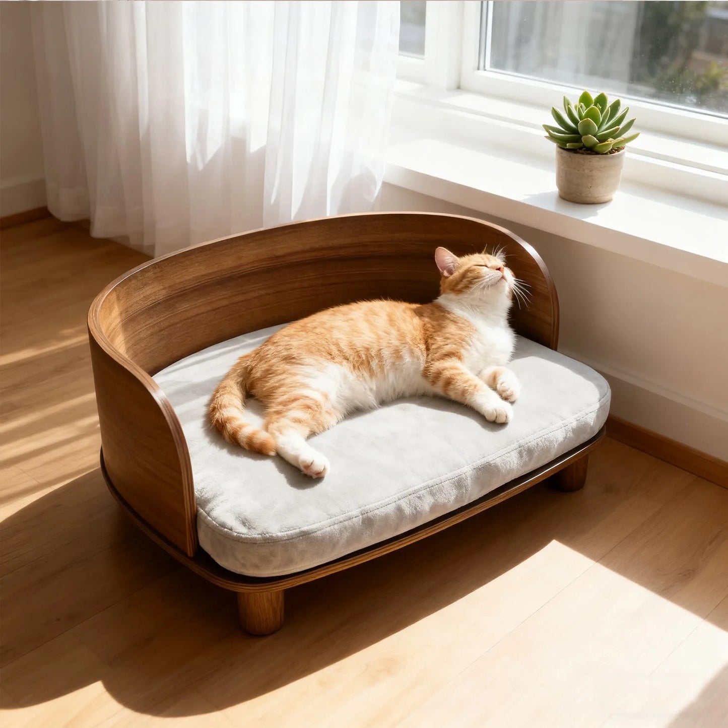 Unique Elevated Wood Sofa with Cushion For Pets.