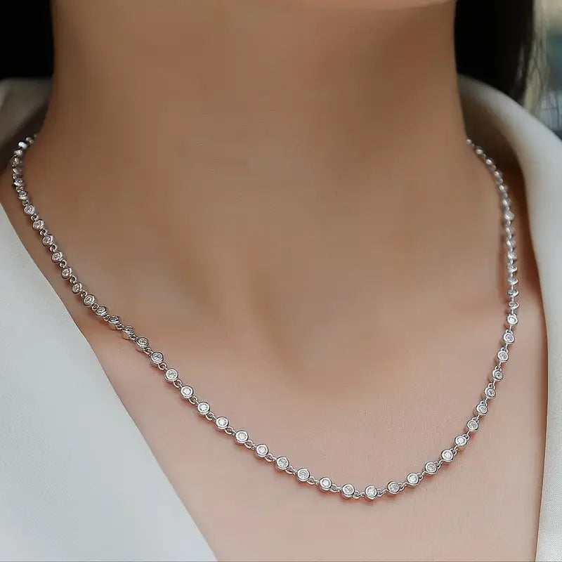 Adjustable JIUZUAN Moissanite Tennis Necklace 925 Sterling Silver