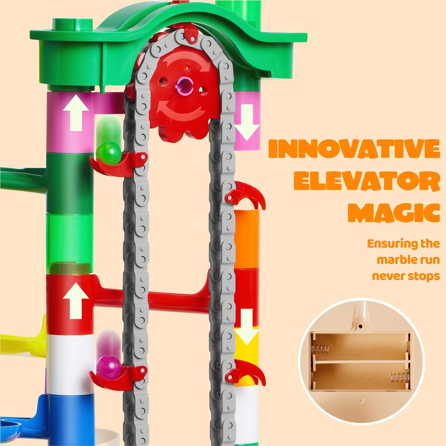 Joyfy 236 Pcs Glowing Marble Run with Motorized Elevator Building Blocks.