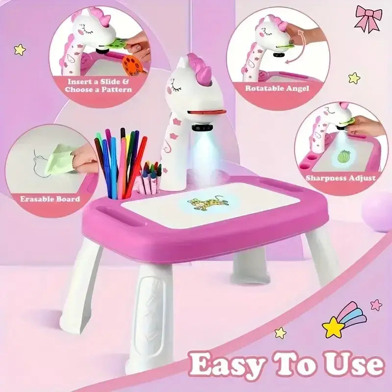 Unicorn projection music drawing board for children over 3 years.
