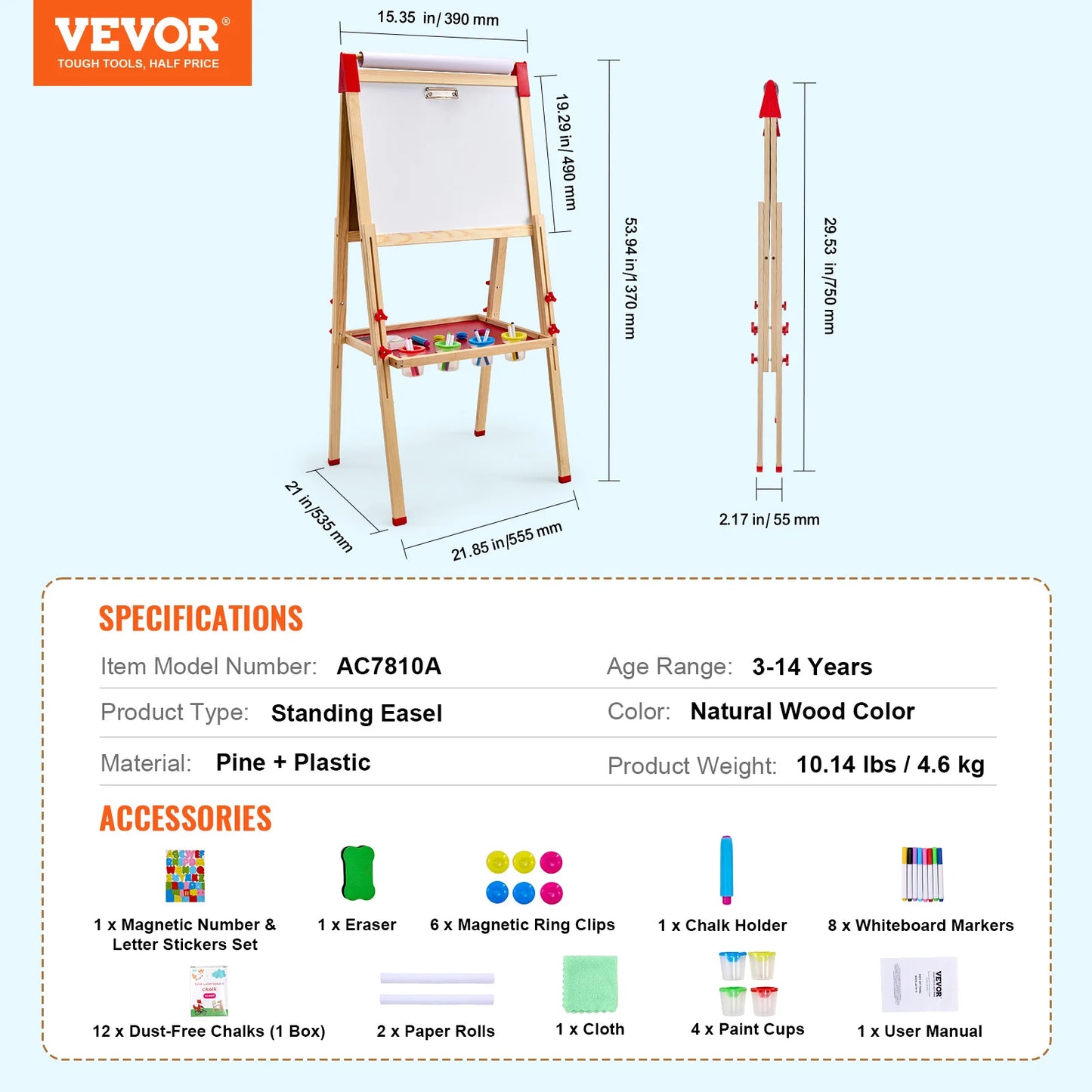 VEVOR  Wooden Double-Sided Kid's Art Easel.