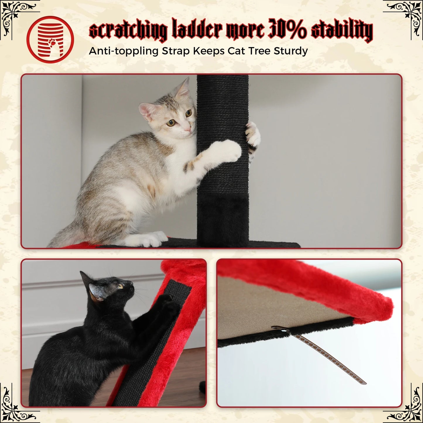 Gothic Cat Tree Floor to Ceiling, Tall Cat Tower.