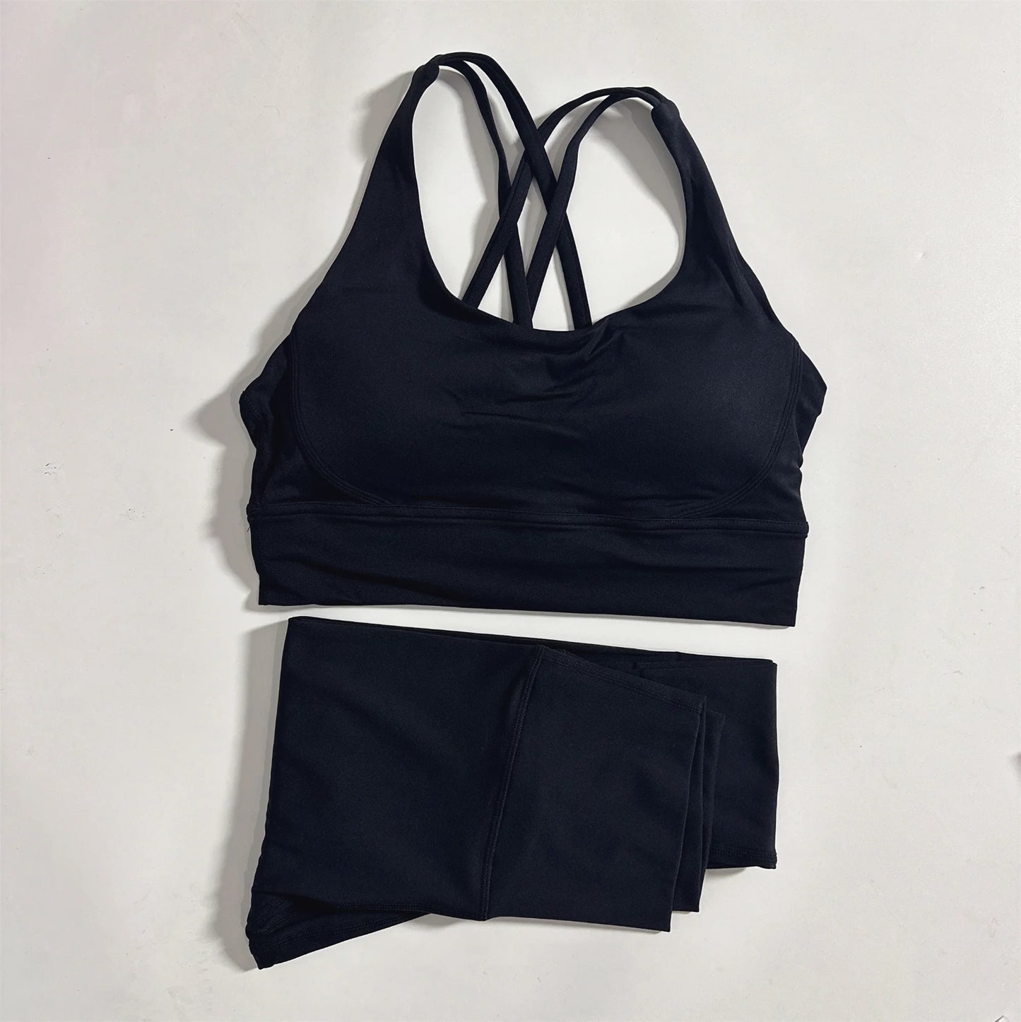 Tight Soft Cross Fitness Bra & Compression High Waist Yoga Legging For Fitness Training.