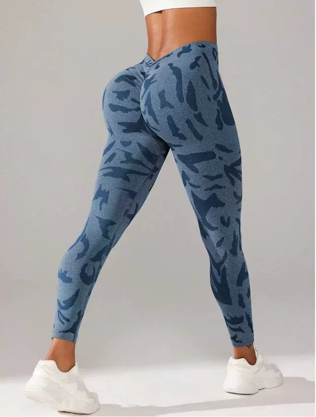 Camouflage V Back Gym Leggings For Women.