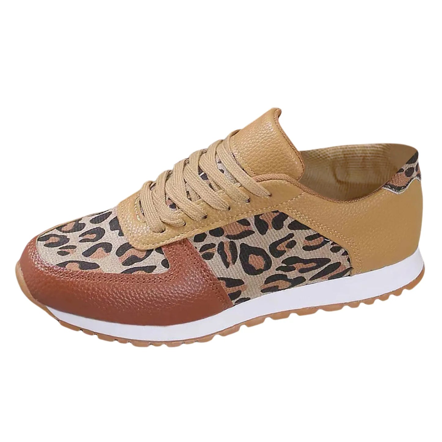 Thick Bottom  Leopard Print & Lace Up Casual Sneakers  For Women.