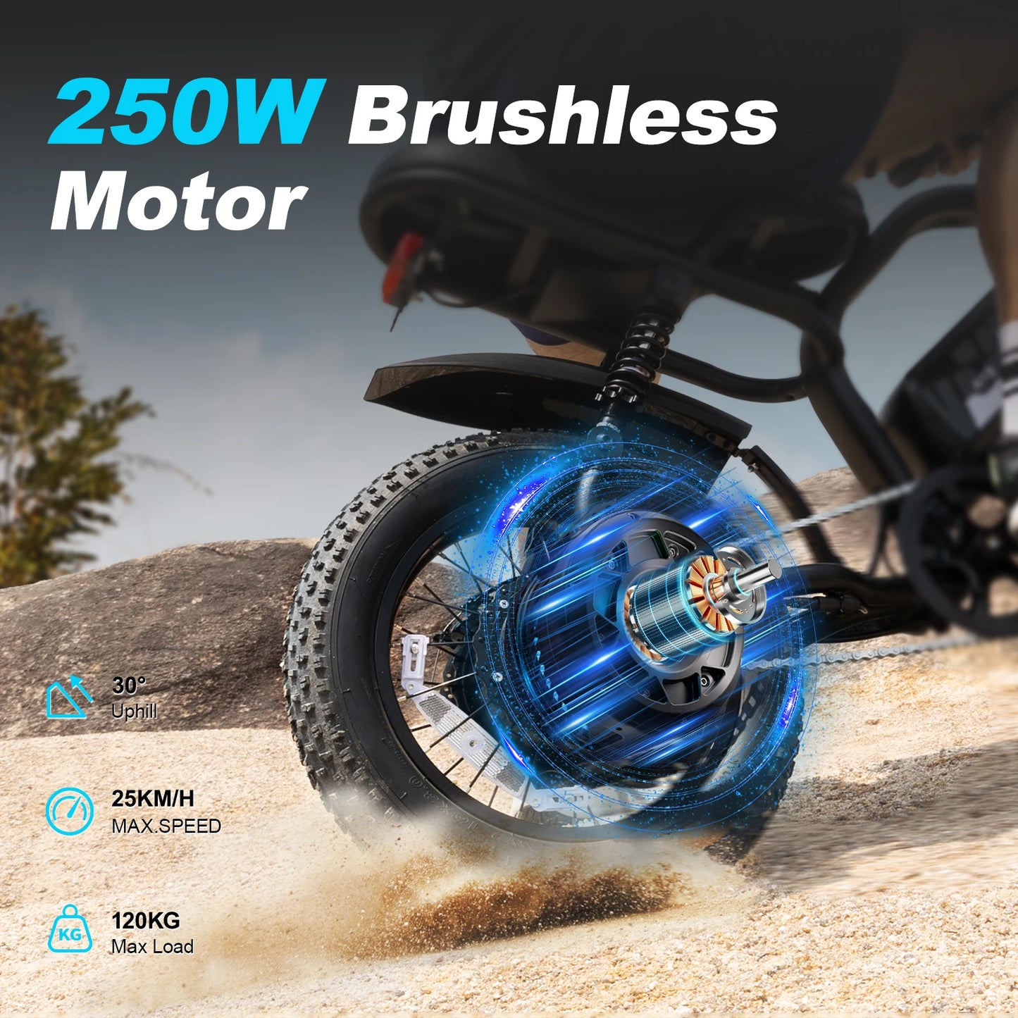 AVDL Mountain Electric Bike , 16" Fat Tire, Wider Seat & 800W Peak Motor.