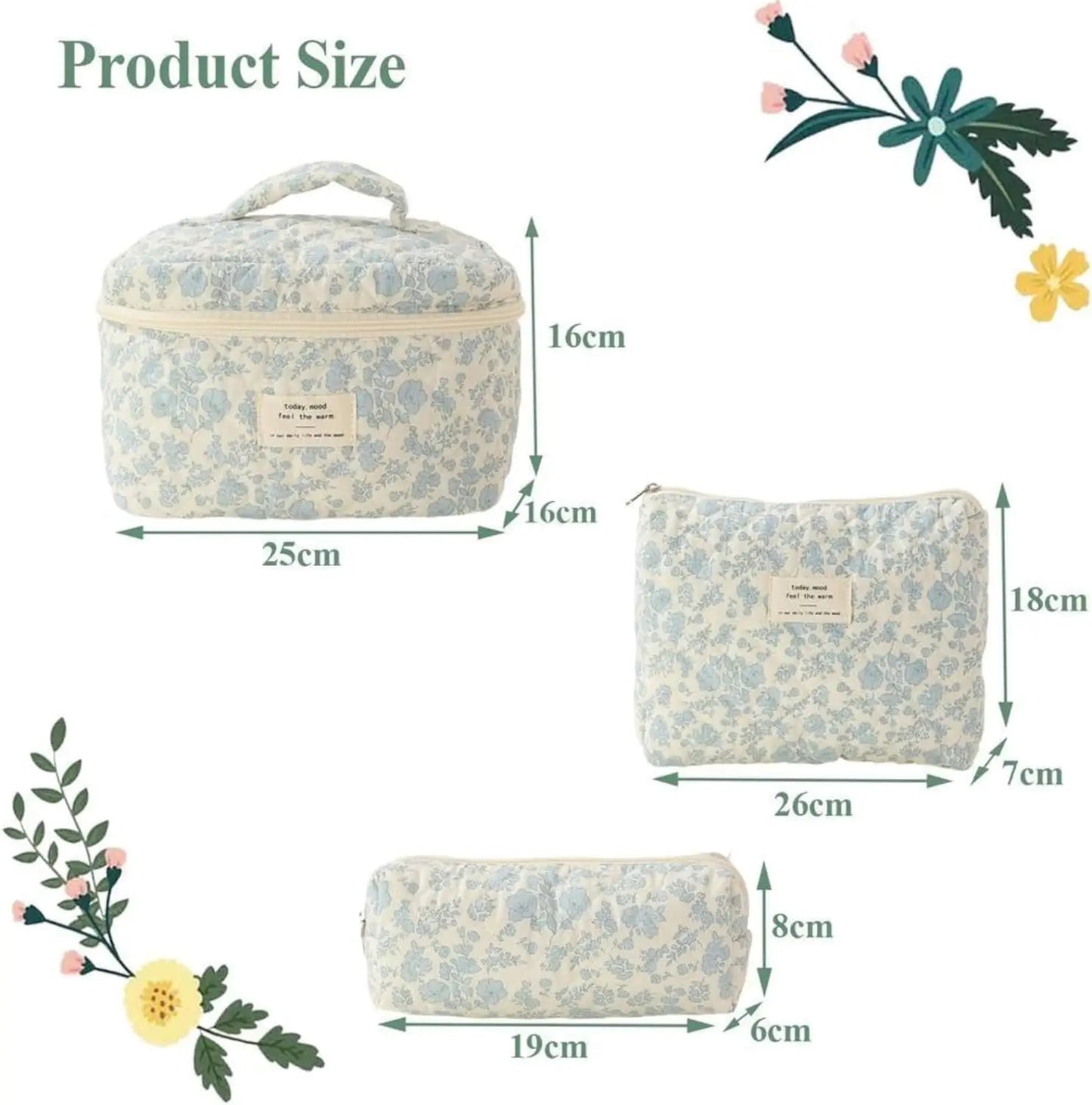 Floral 3 Pcs Cosmetic Bags for Women .