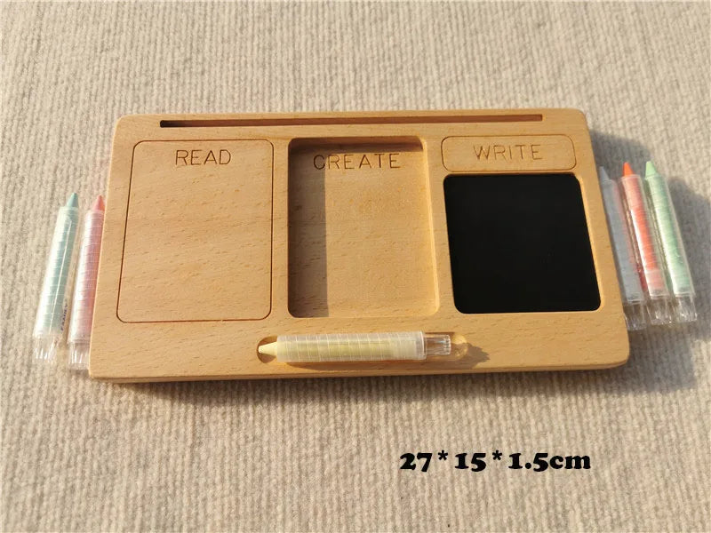 Montessori Toys Wooden Learning Tablet with Chalks Divided Trays.