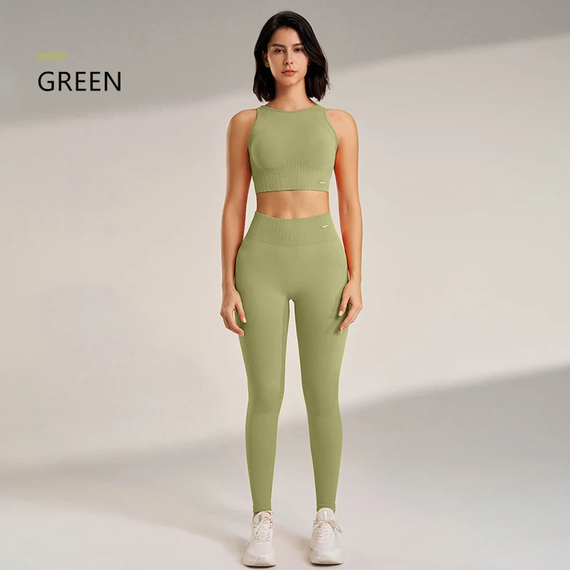 High Waisted Leggings and Top ,Two Piece Seamless Fitness  Clothing.