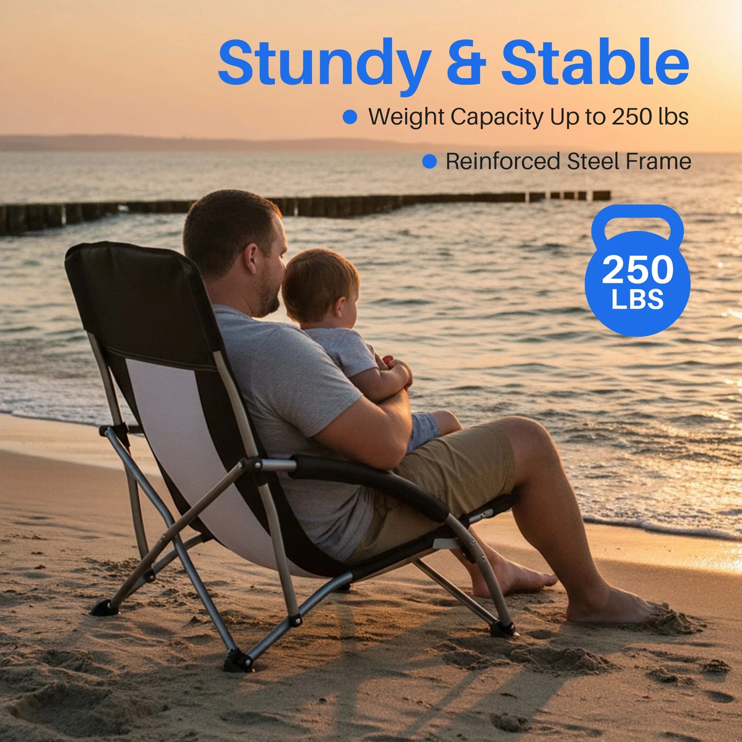 JHK Portable Lightweight Low Camping & Beach Chair.