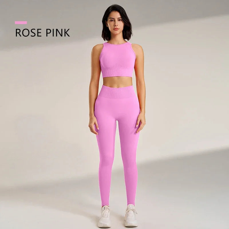 High Waisted Leggings and Top ,Two Piece Seamless Fitness  Clothing.