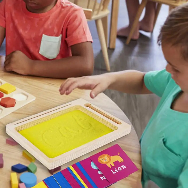 Wooden Montessori Sand Tray With Wooden Pen For Writing.