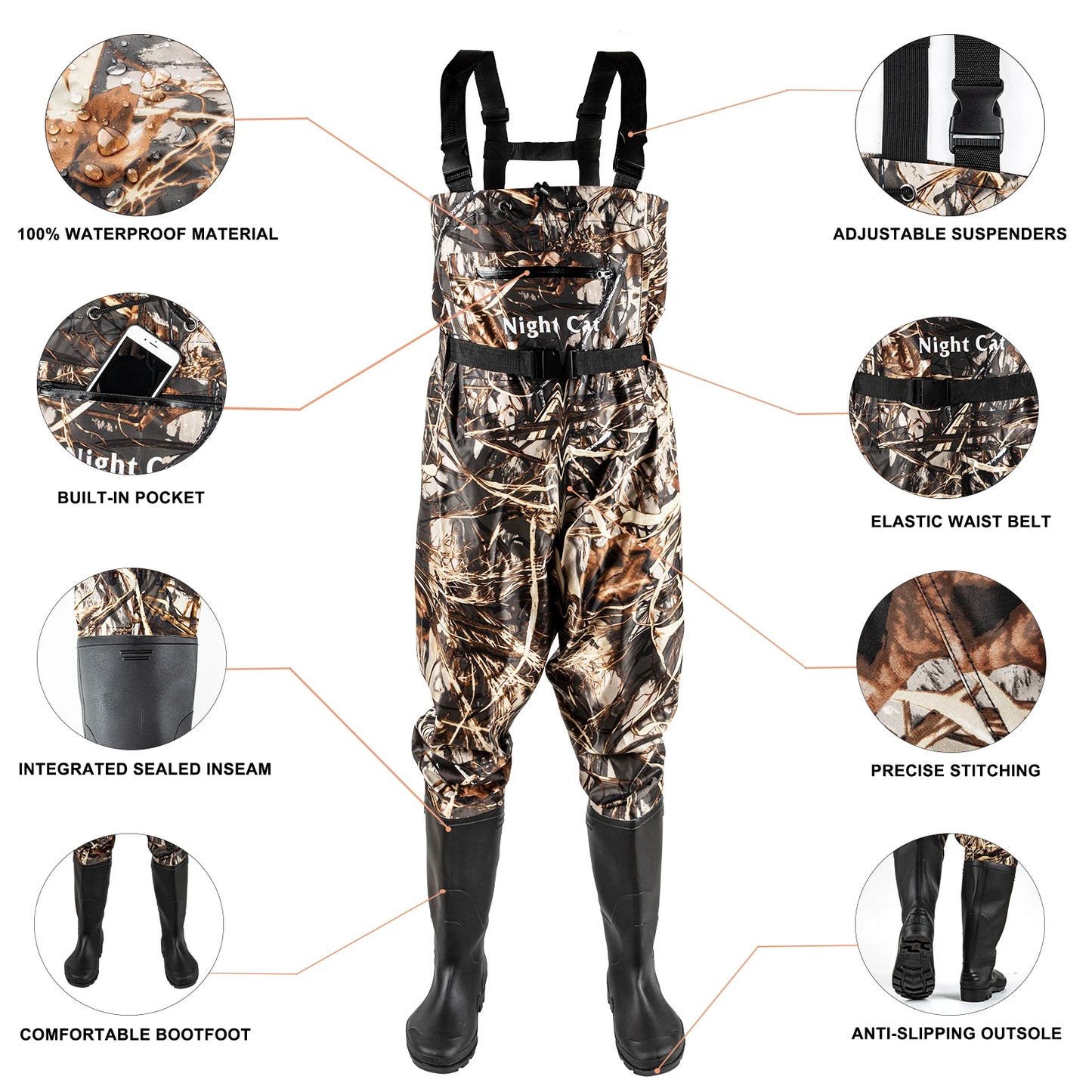 Night Cat Fishing Wader for Men &  Women .