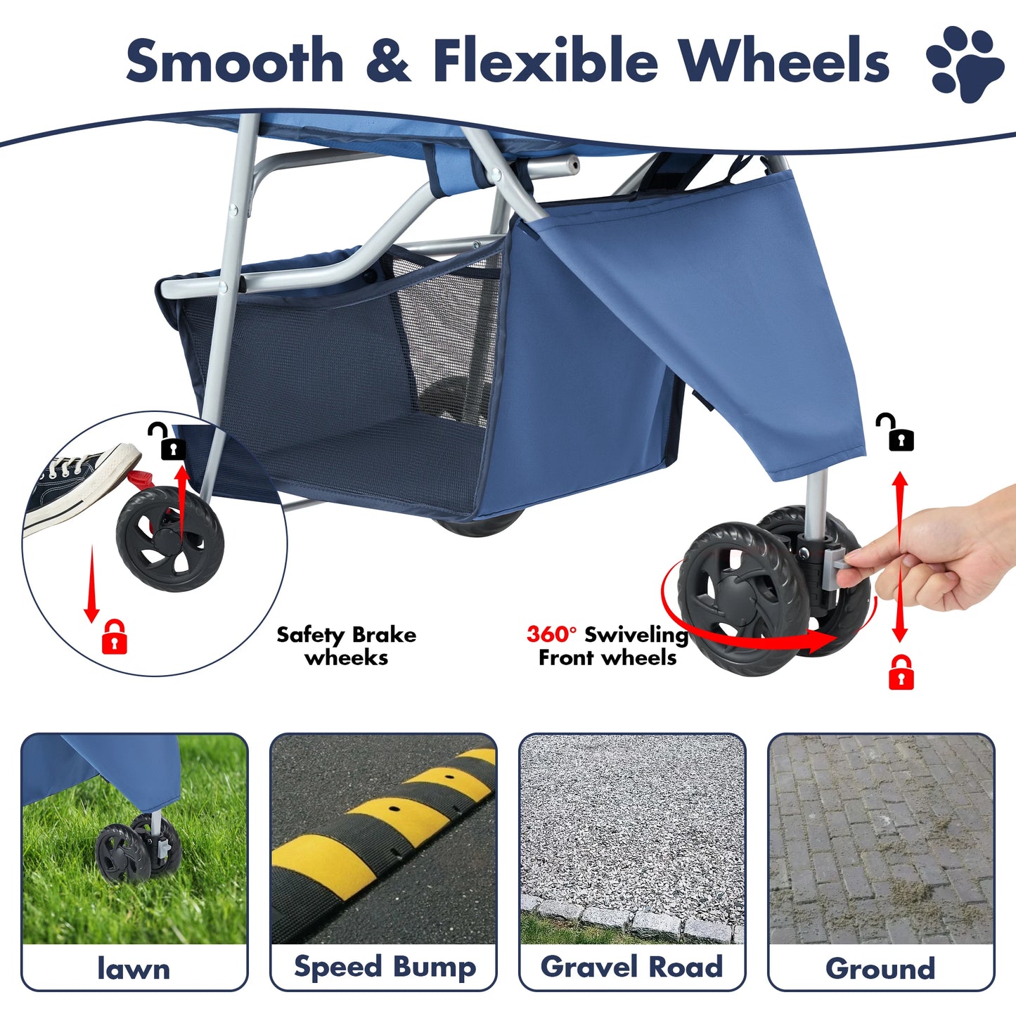 JHK 3 Wheels Foldable Pet Stroller for Small Dogs and Cats.