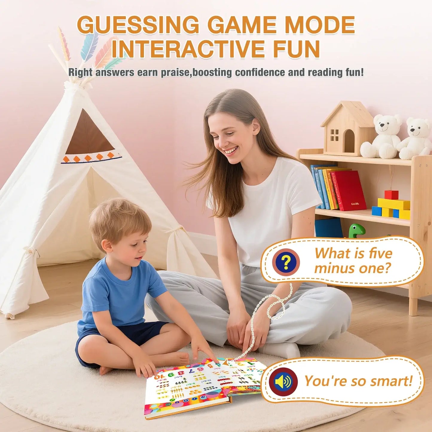 Mother and child engaging in interactive learning with Preschool Reusable English Sound Book With Alphabet.