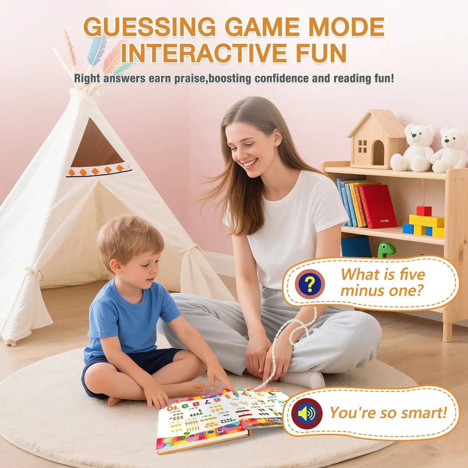 Mother and child engaging in interactive learning with Preschool Reusable English Sound Book With Alphabet.