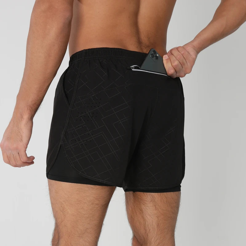 Men 2in1 Double Layer Shorts For  Workout .