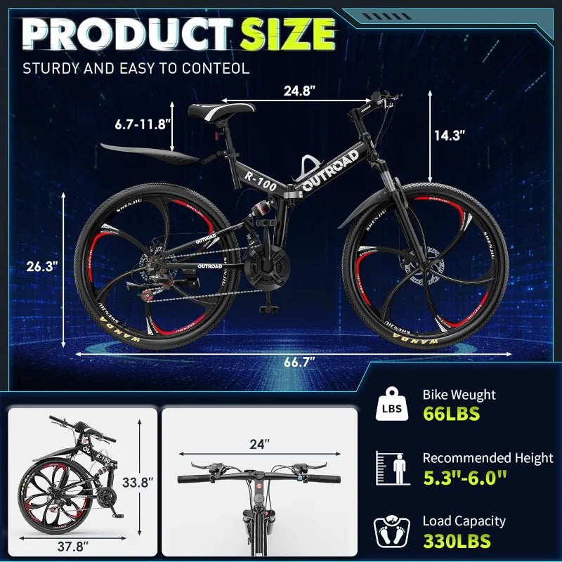 OUTROAD  26 Inch Folding Mountain Bike.