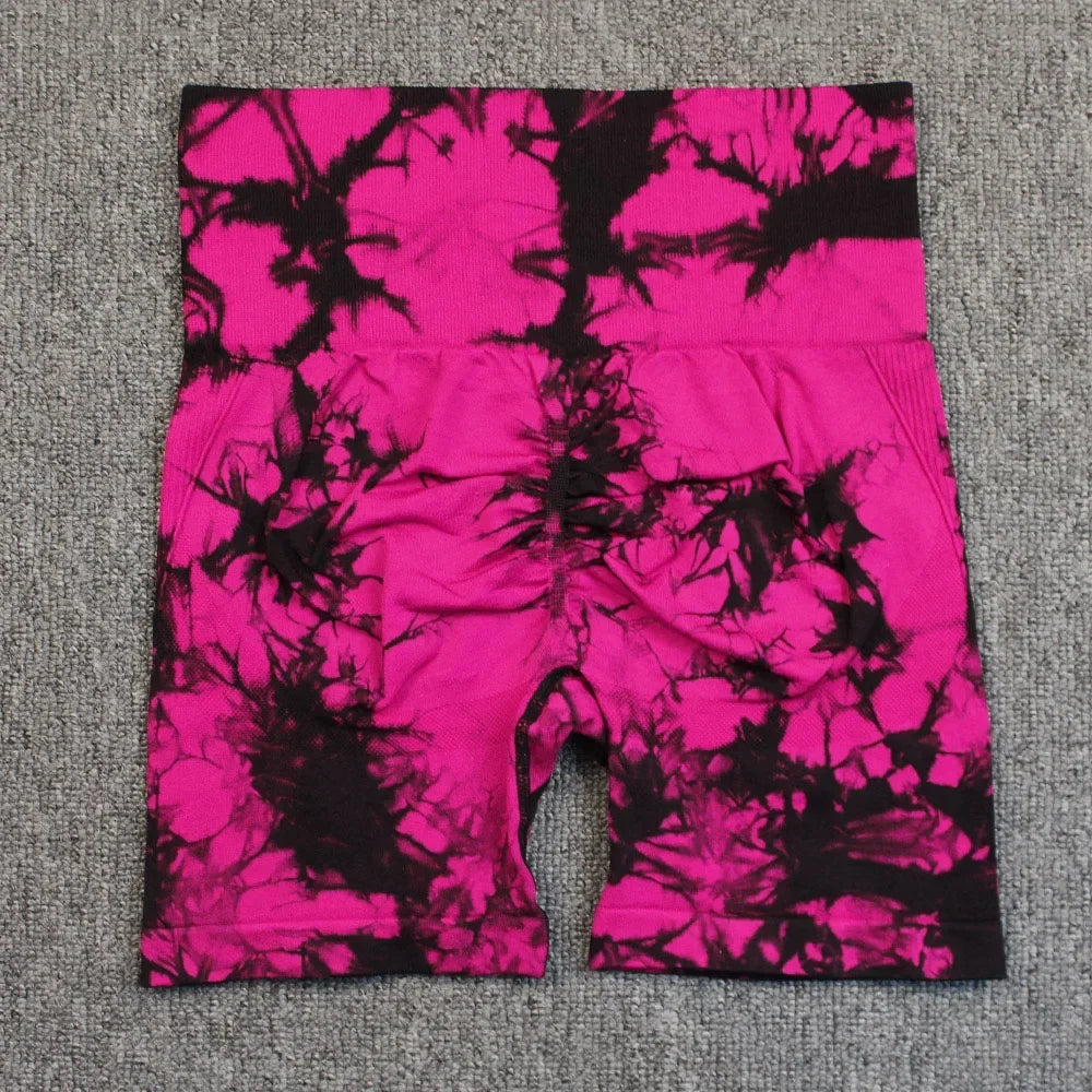 Tie-Dye Yoga  High Elastic Gym Shorts For Women.