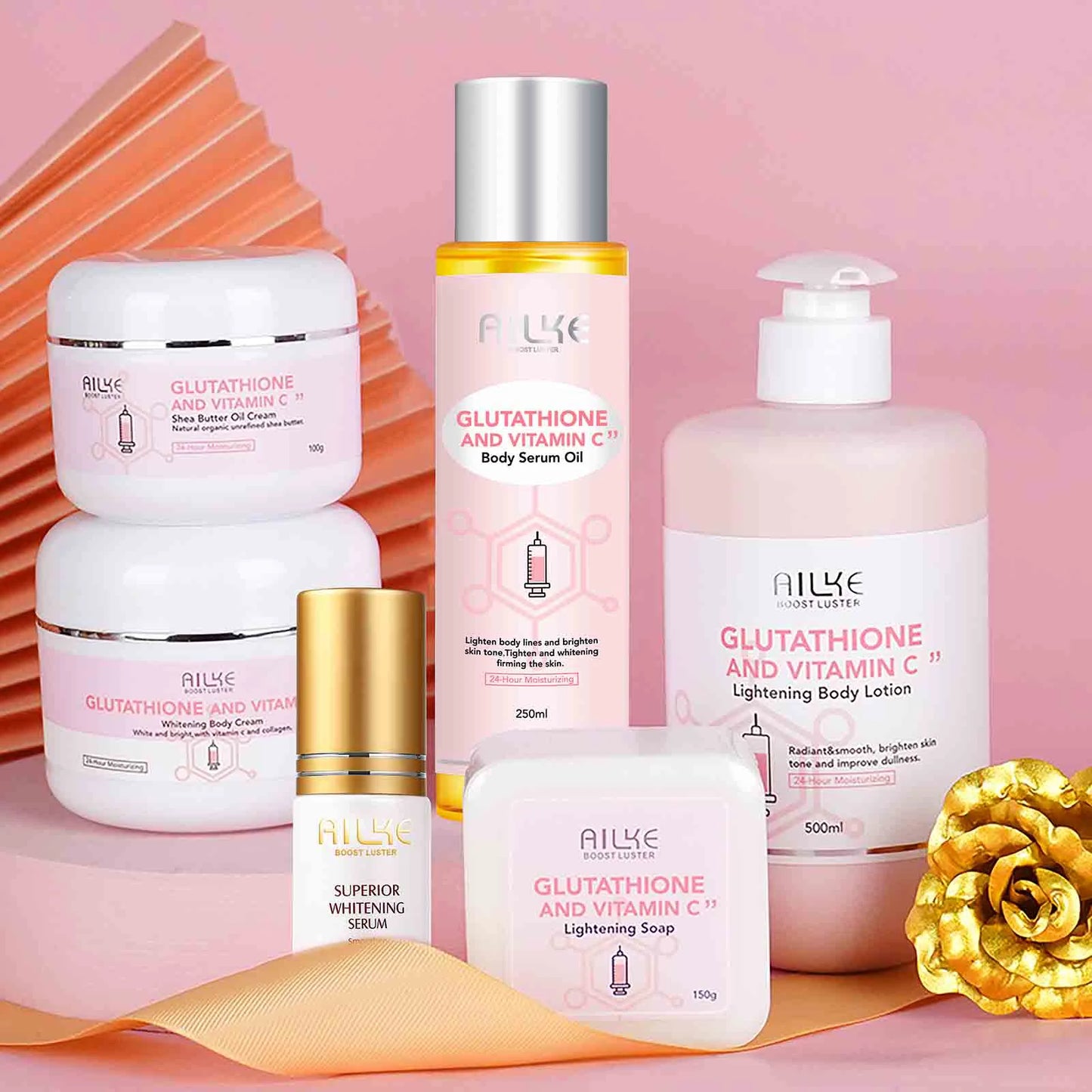 AILKE Brightening Skin Care Set, With Vitamin C, Glutathione, Reduce Spots & Moisturizes Skin.