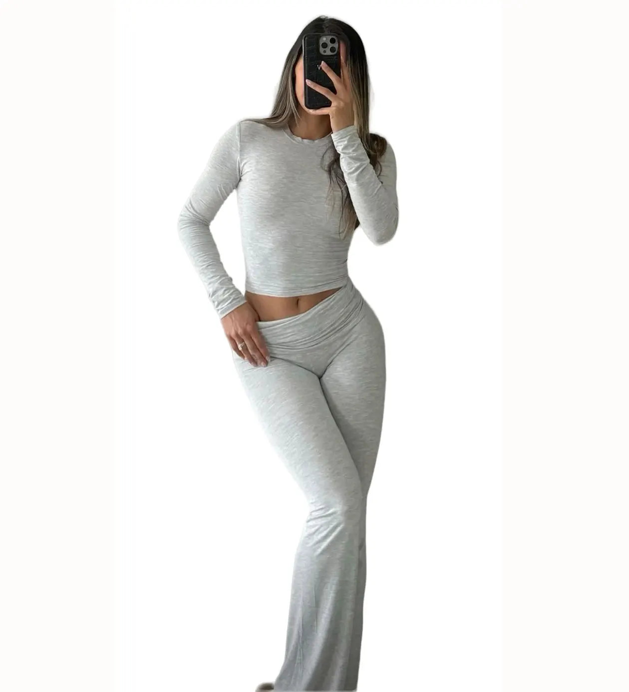 Women's Yoga Two-Piece Set Long-Sleeve Wide-Leg Activewear Set.