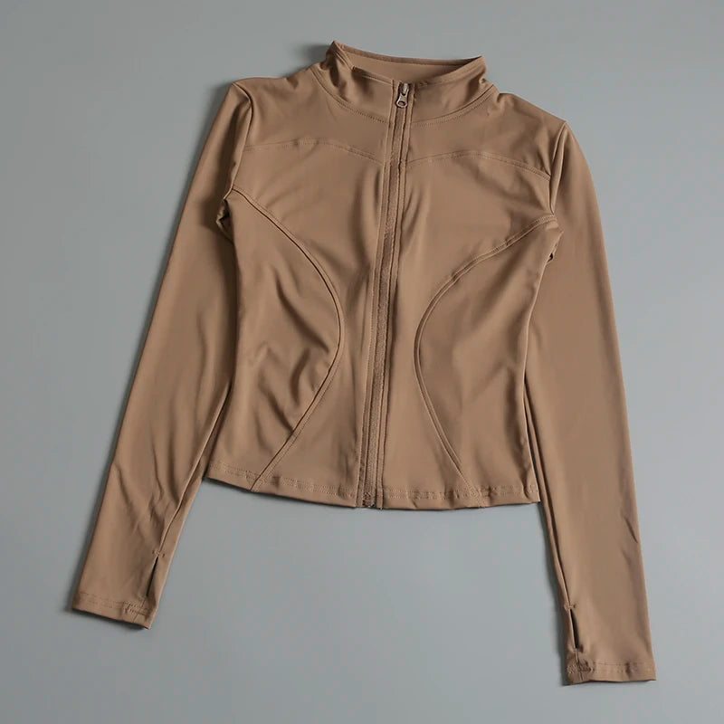 Women Long Sleeve Zip Fitness Yoga Shirt.