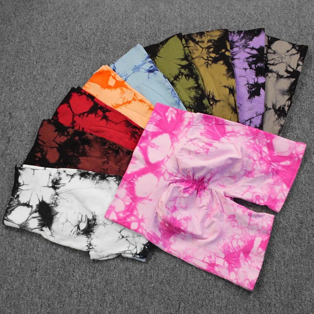 Tie-Dye Yoga  High Elastic Gym Shorts For Women.