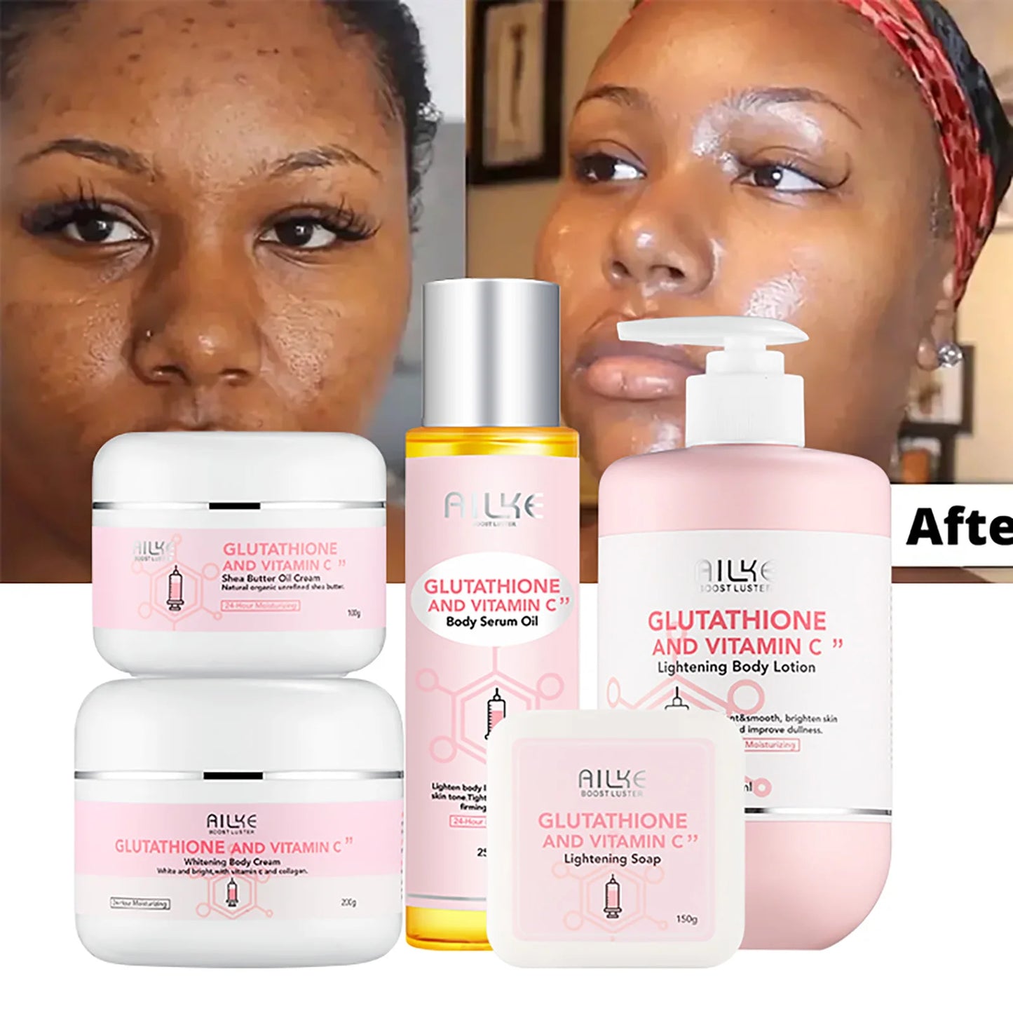 AILKE Brightening Skin Care Set, With Vitamin C, Glutathione, Reduce Spots & Moisturizes Skin.