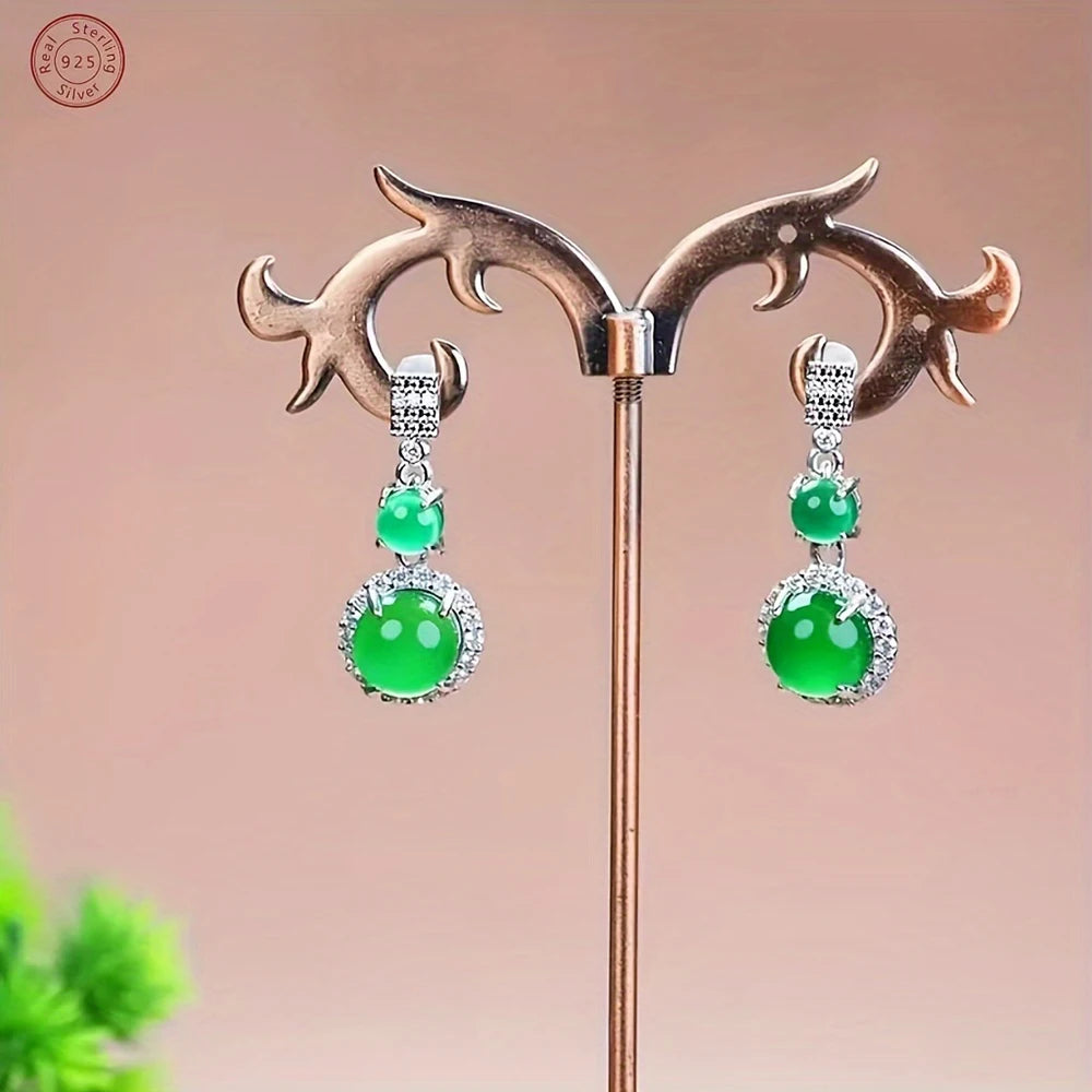 925 Silver Natural Ice Chalcedony Fashion Jewelry Set .