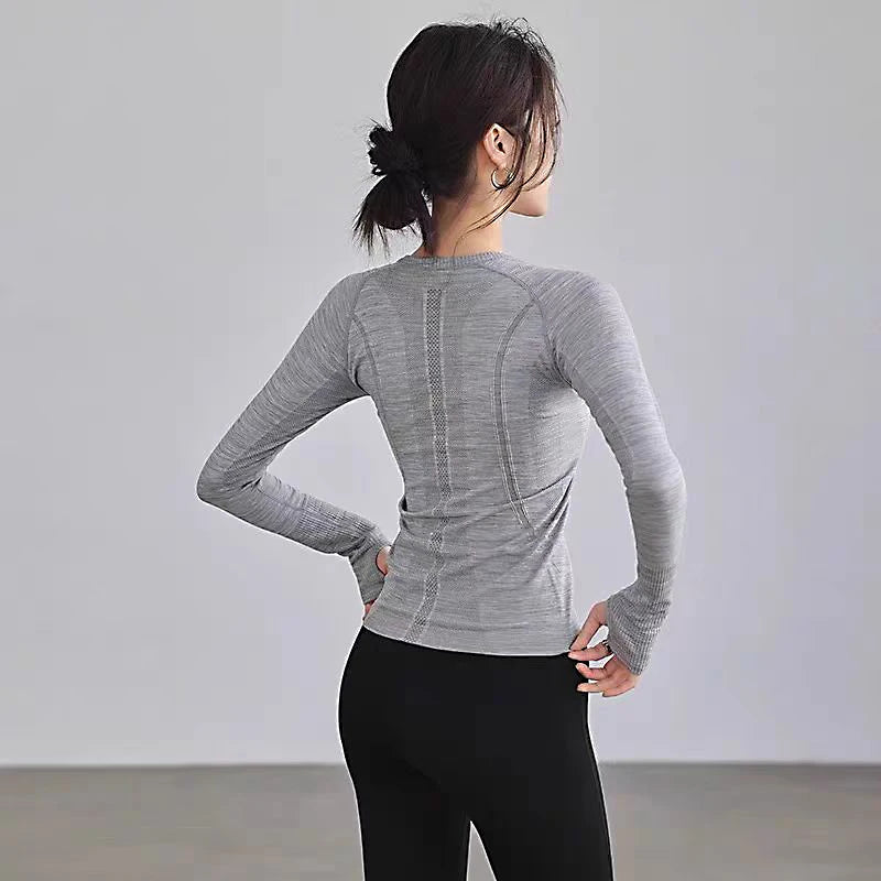 Yoga  Sports  Long Sleeve Tops With  Round Neck For Fitness Workout.